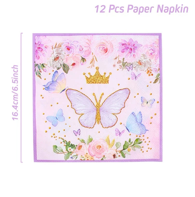 Purple Butterfly Disposable Tableware Napkin Butterfly Birthday Party Decor Girl Baby Shower Baptism Gender Reveal Supplies