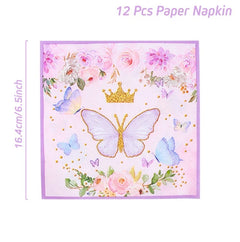 Purple Butterfly Disposable Tableware Napkin Butterfly Birthday Party Decor Girl Baby Shower Baptism Gender Reveal Supplies