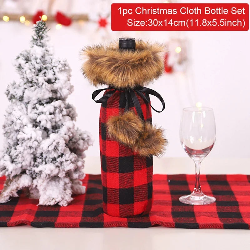 Merry Christmas Decoration for Home 2024 Santa Claus Wine Bottle Cover Snowman Stocking Gift Holders Xmas Navidad Decor New Year