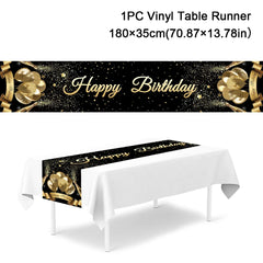 Black Gold Birthday Table Runner 30 50 Birthday Tablecloth Balloon Party Decoration For Home Backdrop Wedding Adult Anniversary