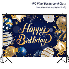Gold Glitter Happy Birthday Party Backdrop For Photo Black  Happy Birthday Adult Theme Party Decoration Supplies DIY Backdrops
