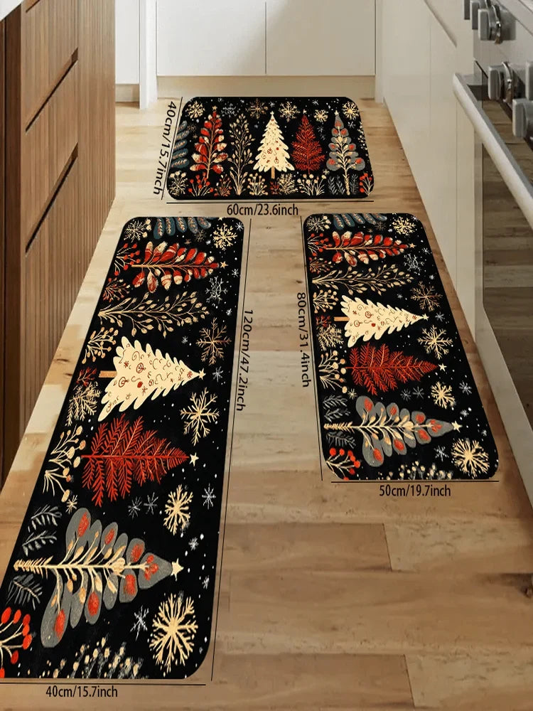 VIKAMA Christmas Carpet Christmas Tree CarpetKitchen Rug  Long Carpet Absorbent Doormat Carpet For Live Room Sofa Floor Mat