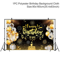 Gold Glitter Happy Birthday Party Backdrop For Photo Black  Happy Birthday Adult Theme Party Decoration Supplies DIY Backdrops