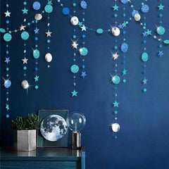 3-Piece Blue & Silver Star Garland Set, 13 ft Each