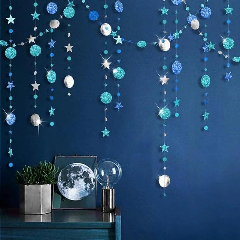 3-Piece Blue & Silver Star Garland Set, 13 ft Each