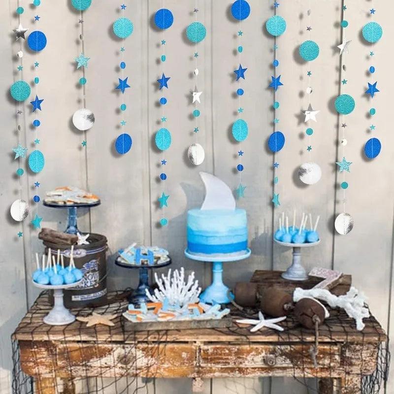3-Piece Blue & Silver Star Garland Set, 13 ft Each