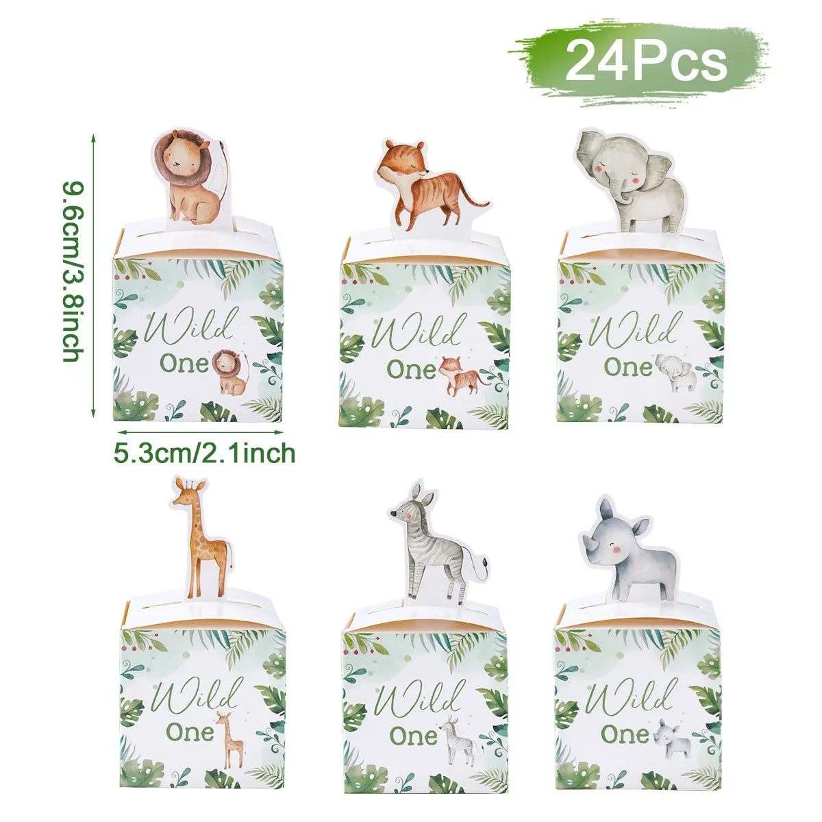 24PCS Jungle Safari Animals Candy Boxes Birthday Party Decoration Kids Gift Packaging Box Wild One Baby Shower Gifts Box Bag