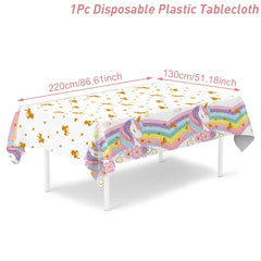 Rainbow Unicorn PE Tablecloth Happy Unicorn Theme Birthday Party Decorations Kids Favors Table Cover Girls Baby Shower Supplies