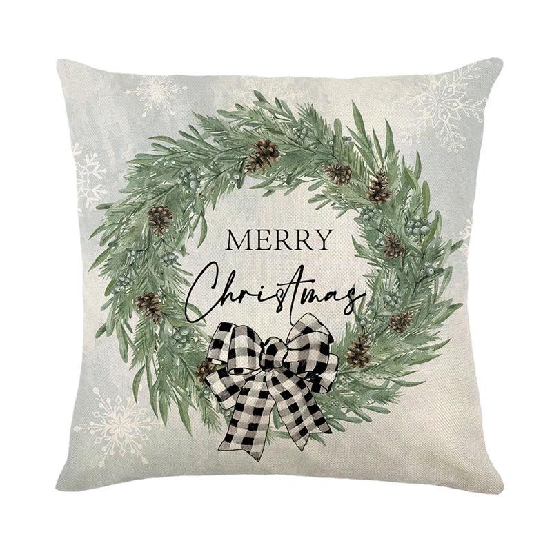 Linen Christmas Throw Pillow Cover, 18 × 18 in