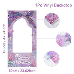 Mermaid photo Frame Background Little Mermaid Tail Birthday Party Decor Kids Girl Baby Shower Birthday Party Supplies Backdrop