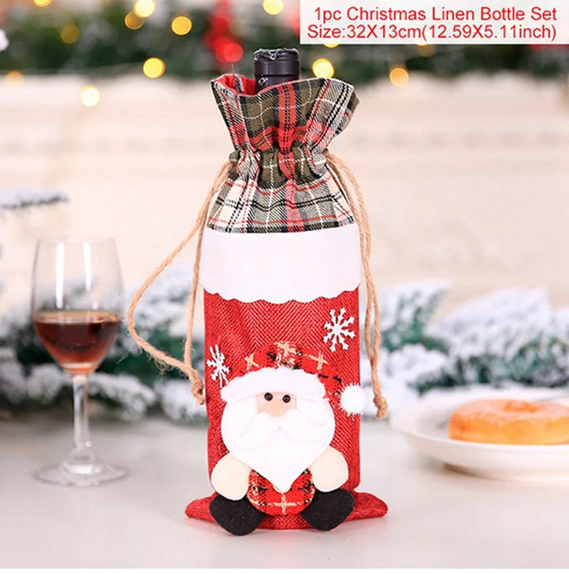 Christmas Wine Bottle Cover Merry Christmas Decorations For Home 2024 Christmas Ornament Xmas Navidad Natal Gifts New Year 2025