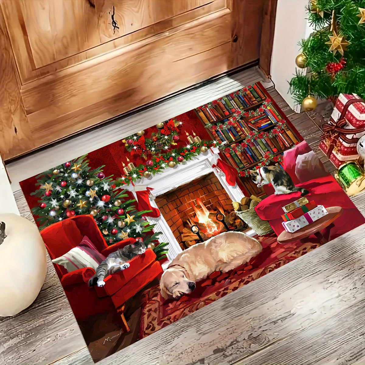 VIKAMA Christmas carpet soft doormat Christmas tree romantic floor mat living room carpet Rug For Bedroom Welcome Mat Outdoor