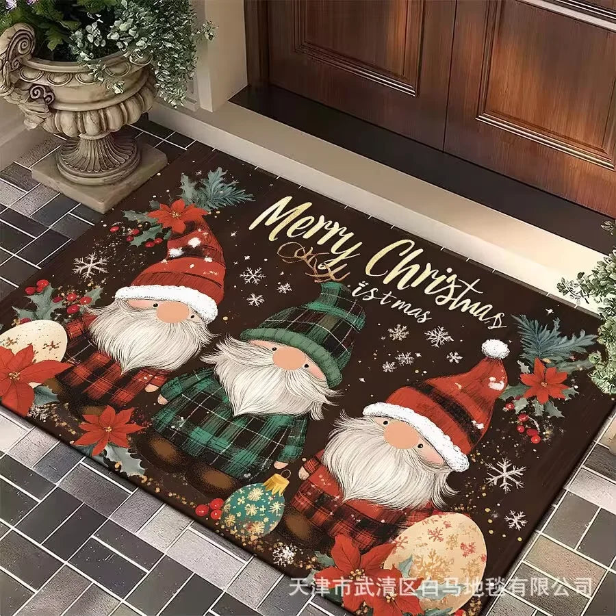 VIKAMA 1pc Three Santa Claus Doormats Festive Floor Mat Living Room Rug For Bedroom Welcome Mat Outdoor Rug Christmas Rug