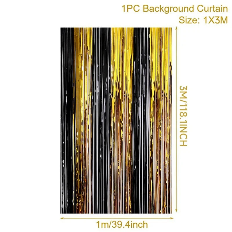 Glitter Black Gold Tinsel Fringe Foil Curtain Background Birthday Party Decorations Backdrop Curtains Wedding Adult Anniversary
