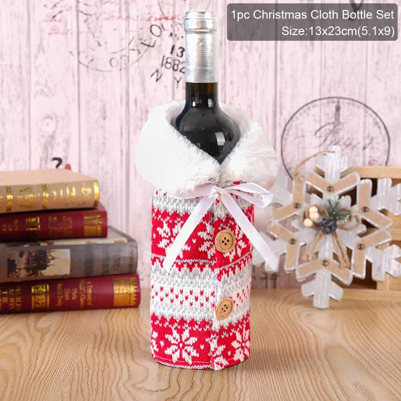 Merry Christmas Decoration for Home 2024 Santa Claus Wine Bottle Cover Snowman Stocking Gift Holders Xmas Navidad Decor New Year