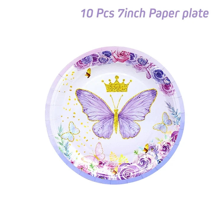Purple Butterfly Disposable Tableware Napkin Butterfly Birthday Party Decor Girl Baby Shower Baptism Gender Reveal Supplies