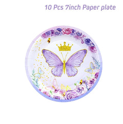 Purple Butterfly Disposable Tableware Napkin Butterfly Birthday Party Decor Girl Baby Shower Baptism Gender Reveal Supplies