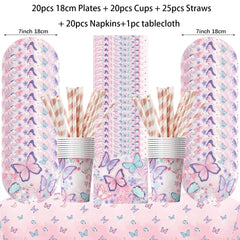Butterfly Fairy Birthday Party Tableware Set – Pink Disposable Plates, Cups, Napkins & Tablecloth | Girls Party Decorations & Supplies