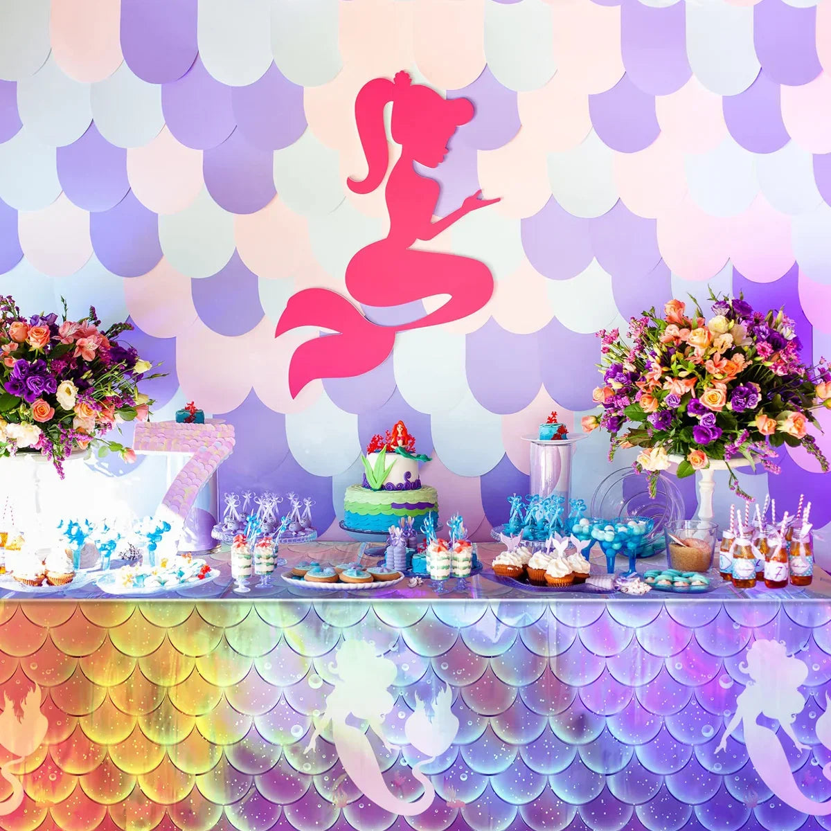 Little Mermaid Disposable Tablecloth Mermaid Birthday Party Decoration 1st Birthday Girl Under the Sea Party Baby Shower Decor