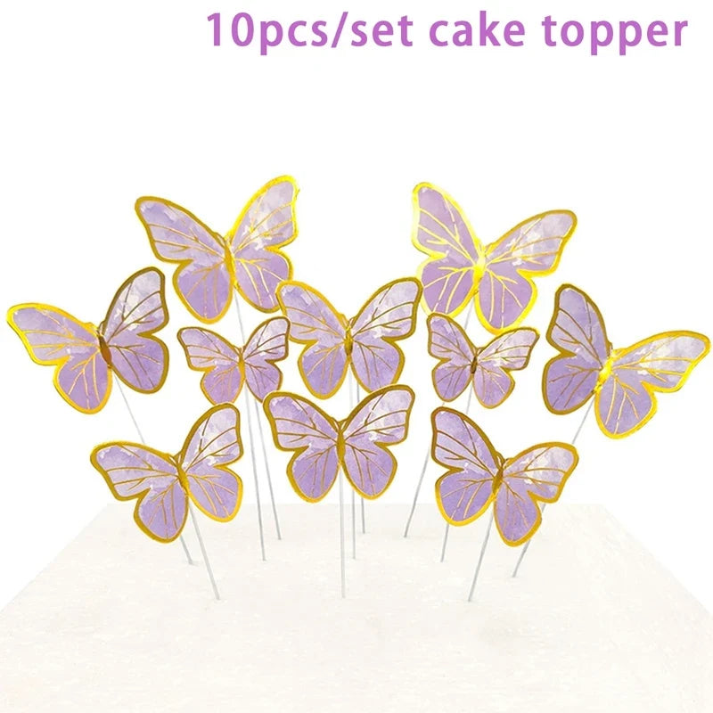 Happy Birthday Sequin Butterfly Cake Topper For Princess Girl Birthday Party Cake Decor Butterflies Wedding Party Decoration