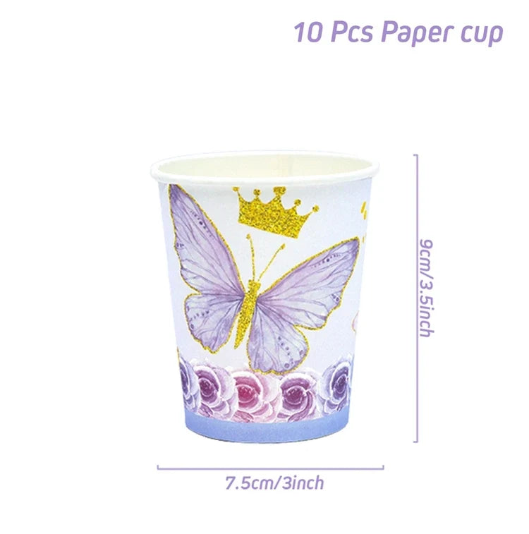 Purple Butterfly Disposable Tableware Napkin Butterfly Birthday Party Decor Girl Baby Shower Baptism Gender Reveal Supplies