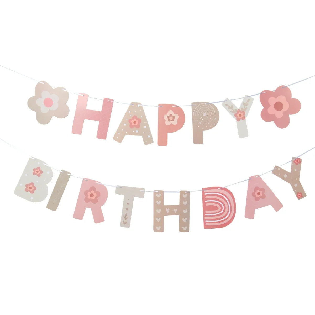 INS Bohemian Boho Rainbow Paper Banner Happy Birthday Party Decorations Girl Kids Baby Shower 1st Birthday Hanging Flag Supplies