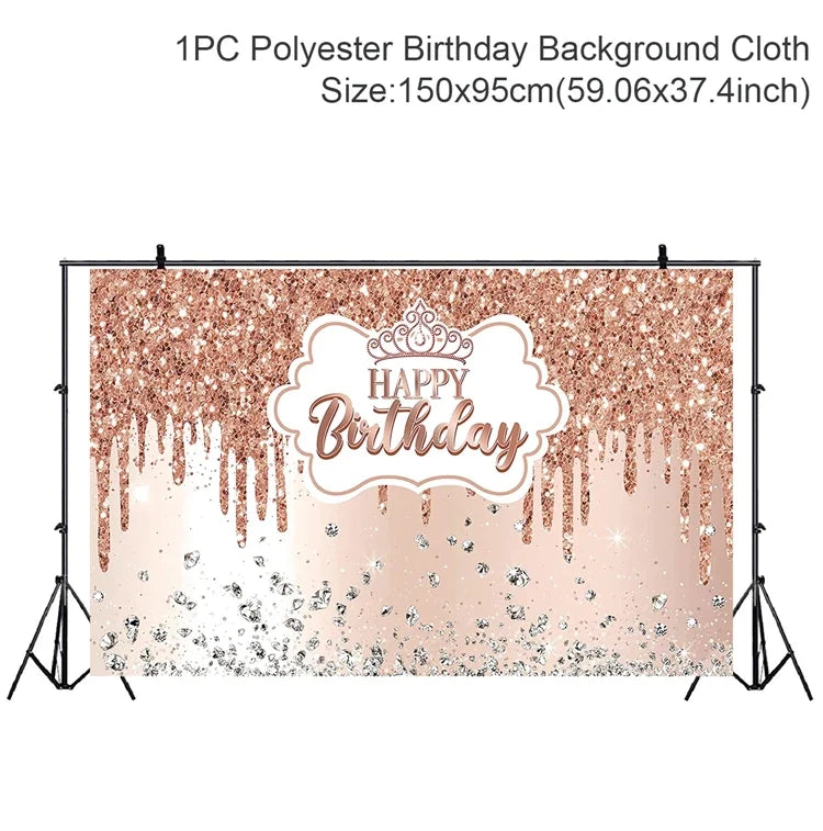 Gold Glitter Happy Birthday Party Backdrop For Photo Black  Happy Birthday Adult Theme Party Decoration Supplies DIY Backdrops