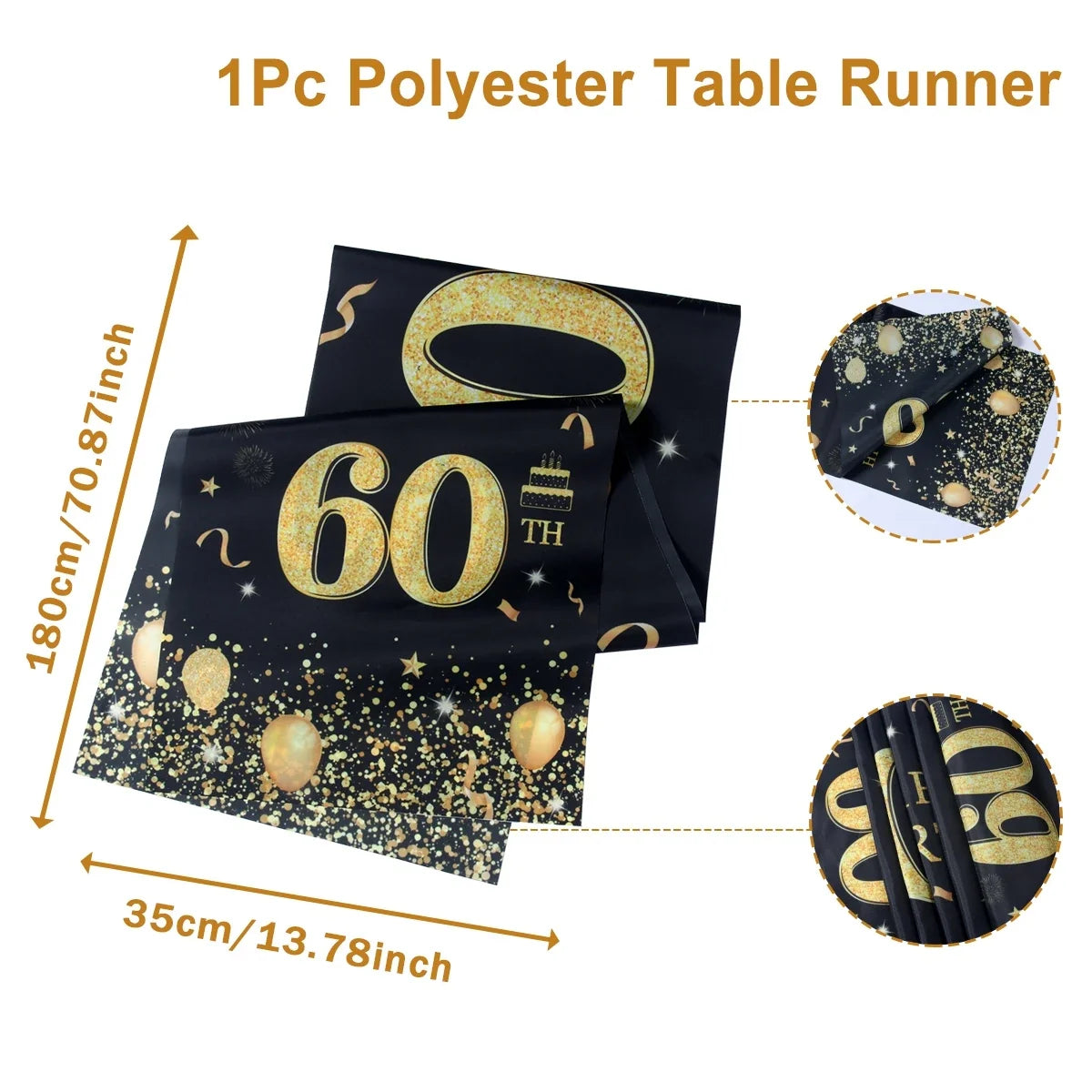 Black Gold Happy Birthday Table Runner 30th 40th 50th Birthday Party Decoration Adult  Anniversary Birthday Party Supplies