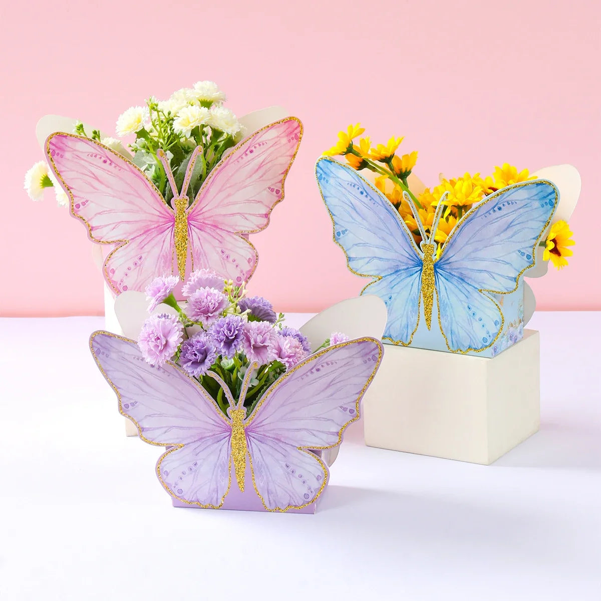 Butterfly Candy Gift Box Pink Purple Butterfly Birthday Party Decorations Kids Wedding Supplies Baby Shower Cookie Biscuit Box