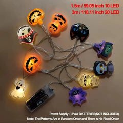 1PC Halloween 10/20 LED Battery Powered String Lights With Ghost Witch Cat Pumpkin Spider Web Skeleton Mummy Pirate Shape Indoor