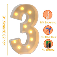 91.5cm Giant Led Light Birthday Number Figure 1st Birthday Anniversary Wedding Baby Shower Decor 30 40 50 Birthday Number Frame