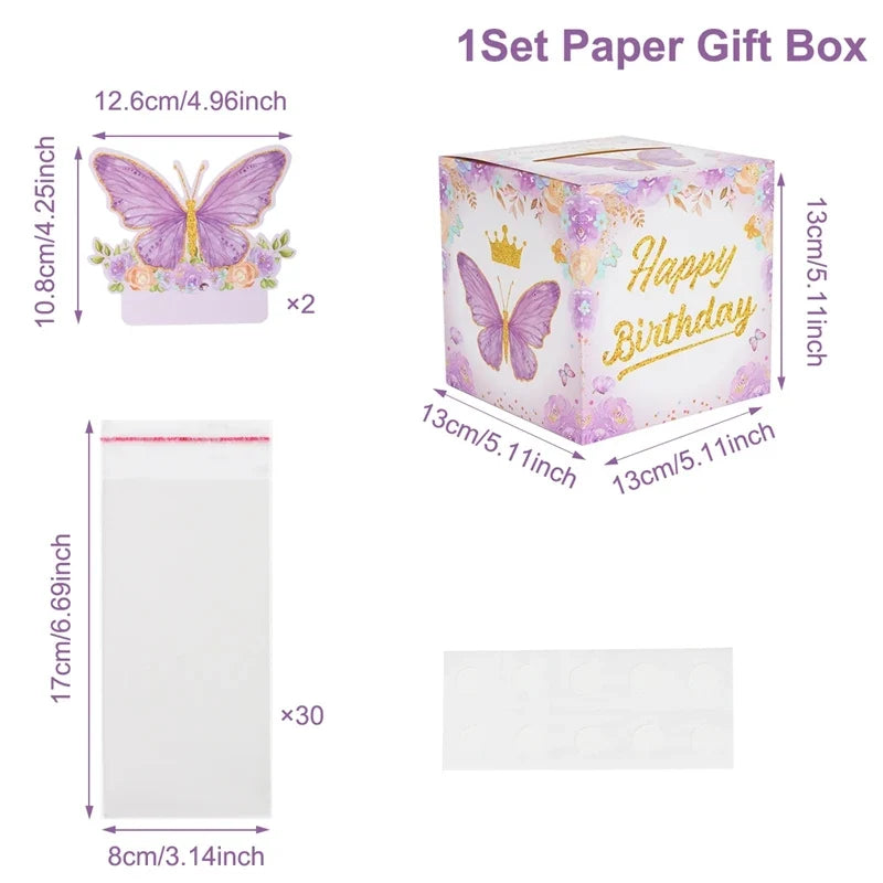 Butterfly Candy Gift Box Pink Purple Butterfly Birthday Party Decorations Kids Wedding Supplies Baby Shower Cookie Biscuit Box