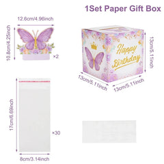 Butterfly Candy Gift Box Pink Purple Butterfly Birthday Party Decorations Kids Wedding Supplies Baby Shower Cookie Biscuit Box