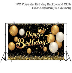 Gold Glitter Happy Birthday Party Backdrop For Photo Black  Happy Birthday Adult Theme Party Decoration Supplies DIY Backdrops