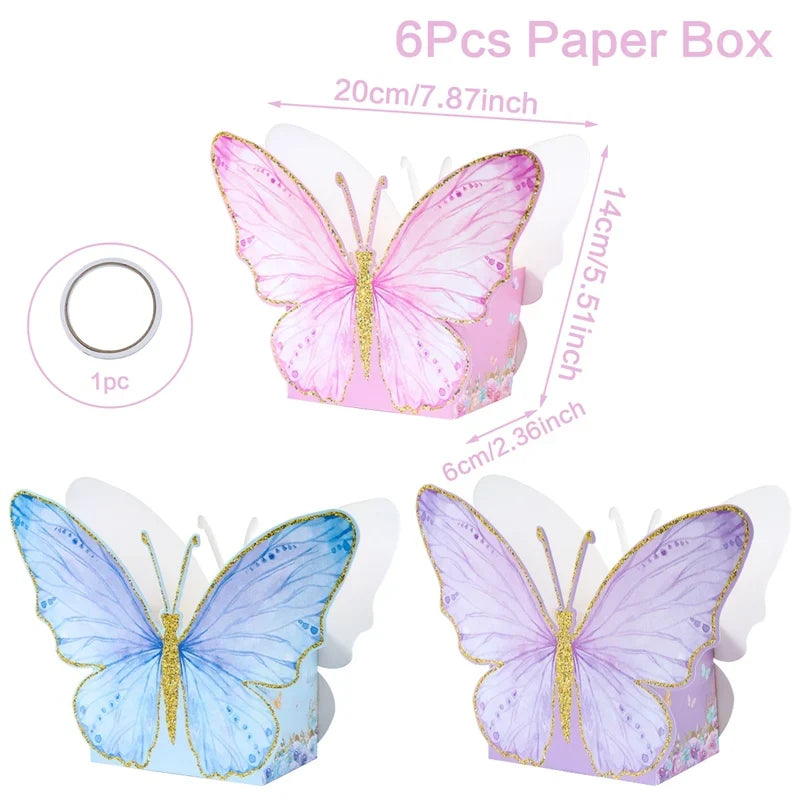 Butterfly Candy Gift Box Pink Purple Butterfly Birthday Party Decorations Kids Wedding Supplies Baby Shower Cookie Biscuit Box