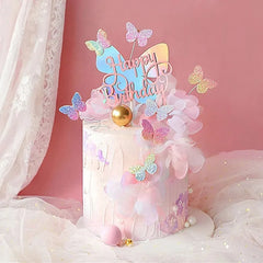 Happy Birthday Sequin Butterfly Cake Topper For Princess Girl Birthday Party Cake Decor Butterflies Wedding Party Decoration