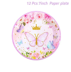 Purple Butterfly Disposable Tableware Napkin Butterfly Birthday Party Decor Girl Baby Shower Baptism Gender Reveal Supplies