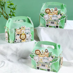4pcs DIY Jungle Animal Candy Boxes Safari Birthday Party Decoration Kids Gift Packaging Box Wild One Baby Shower Supplies