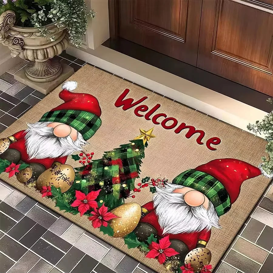 VIKAMA 1pc Three Santa Claus Doormats Festive Floor Mat Living Room Rug For Bedroom Welcome Mat Outdoor Rug Christmas Rug