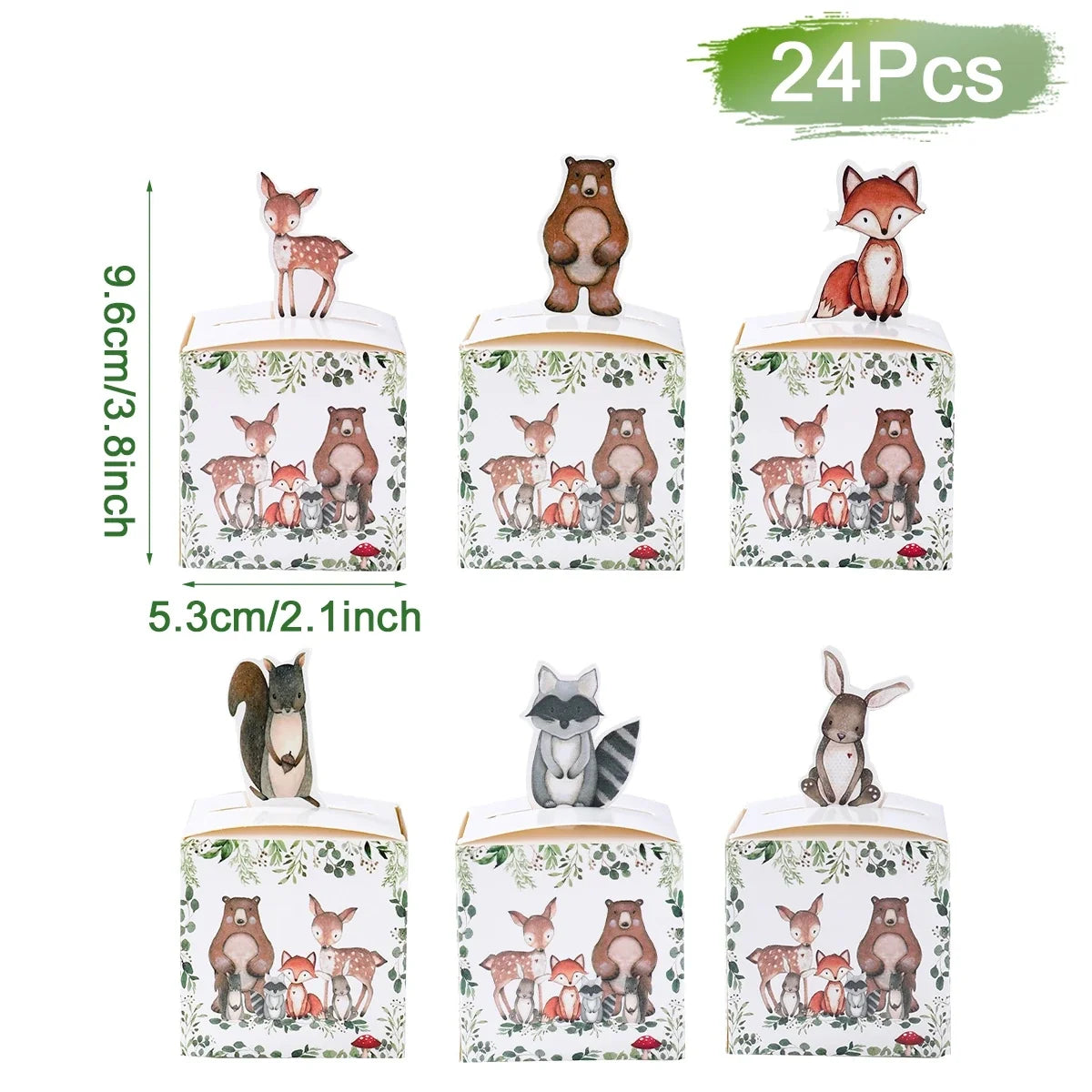 24PCS Jungle Safari Animals Candy Boxes Birthday Party Decoration Kids Gift Packaging Box Wild One Baby Shower Gifts Box Bag