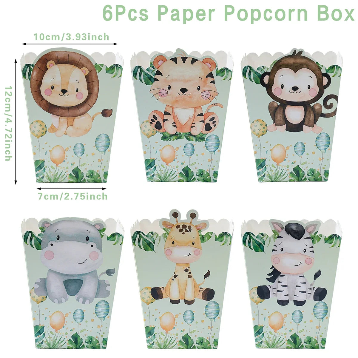 Jungle Safari Party Popcorn Boxes Candy Box Jungle Animal Party Decor Baby Shower Kids Boys Birthday Party Decorations