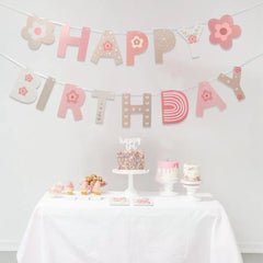 INS Bohemian Boho Rainbow Paper Banner Happy Birthday Party Decorations Girl Kids Baby Shower 1st Birthday Hanging Flag Supplies