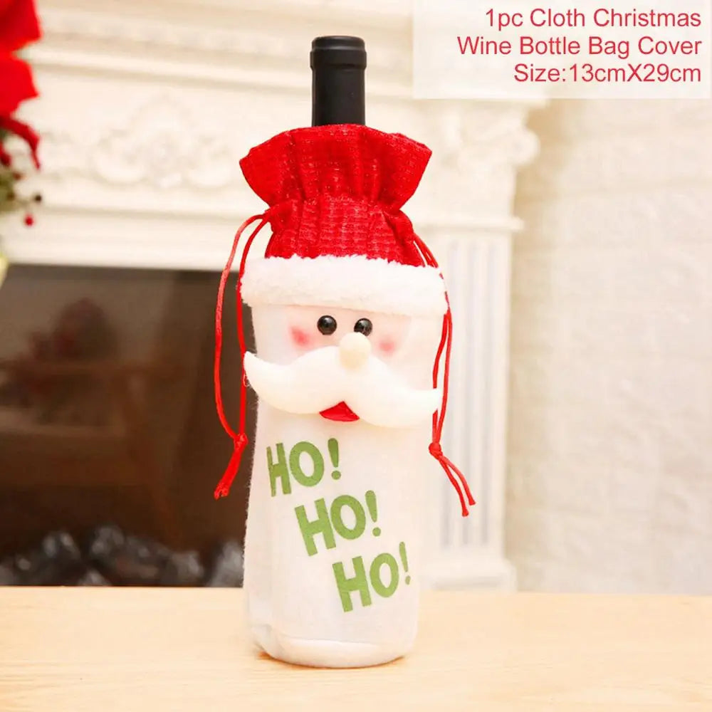 Merry Christmas Decoration for Home 2024 Santa Claus Wine Bottle Cover Snowman Stocking Gift Holders Xmas Navidad Decor New Year
