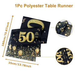 Black Gold Happy Birthday Table Runner 30th 40th 50th Birthday Party Decoration Adult  Anniversary Birthday Party Supplies