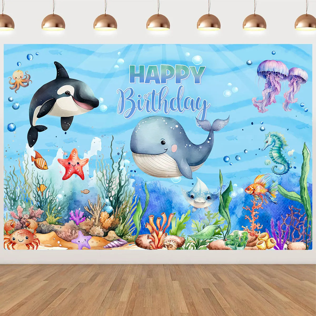 Under The Sea Summer Ocean Theme Birthday Party Decor Kids Boy Background Cute Dolphin Starfish Decoration Event Banner Props
