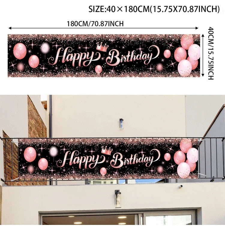 Gold Glitter Happy Birthday Party Backdrop For Photo Black  Happy Birthday Adult Theme Party Decoration Supplies DIY Backdrops