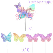 Happy Birthday Sequin Butterfly Cake Topper For Princess Girl Birthday Party Cake Decor Butterflies Wedding Party Decoration