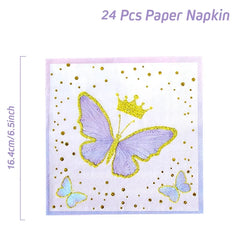 Purple Butterfly Disposable Tableware Napkin Butterfly Birthday Party Decor Girl Baby Shower Baptism Gender Reveal Supplies