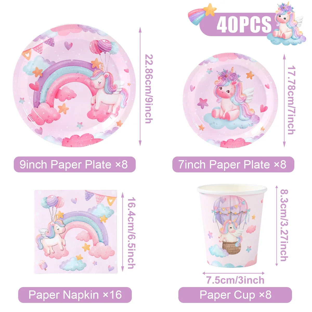 Unicorn Disposable Tableware Set Plates Cups Napkins Birthday Party Decoration Kids Boy Girl Wedding Birthday Party Supplies