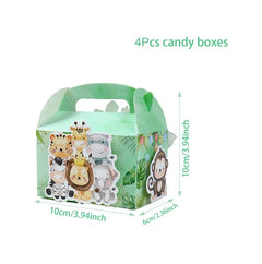 4pcs DIY Jungle Animal Candy Boxes Safari Birthday Party Decoration Kids Gift Packaging Box Wild One Baby Shower Supplies